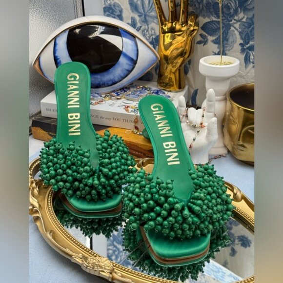 🆕 GIANNI BINI 🧿 NWOB Lonzo Beaded Square Toe Slide Sandals, Savory Green, Sz 8 - Picture 5 of 14